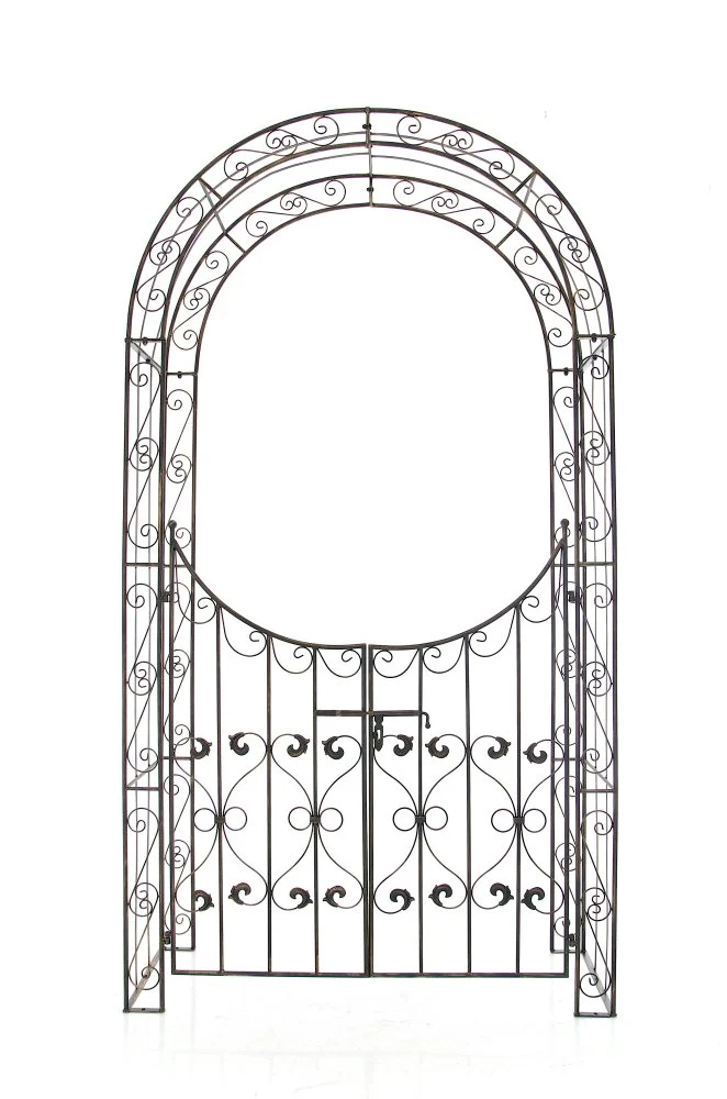Arche treillis de jardin avec portillon support pour plantes grimpantes métal bronze 10_0003945