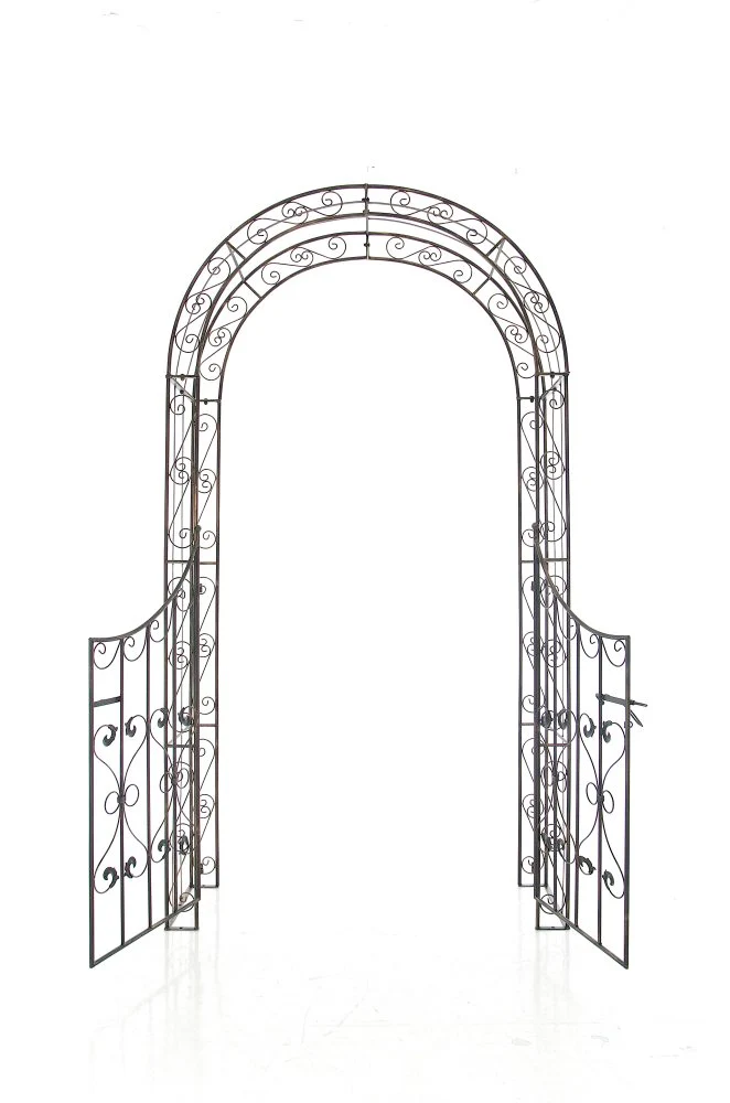 Arche treillis de jardin avec portillon support pour plantes grimpantes métal bronze 10_0003945