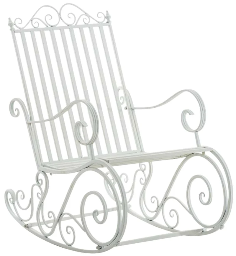 Lot de 2 fauteuils à bascule pour extérieur avec accoudoirs design rustique en métal blanc 10_0002843