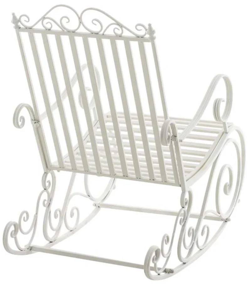 Lot de 2 fauteuils à bascule pour extérieur avec accoudoirs design rustique en métal blanc 10_0002843