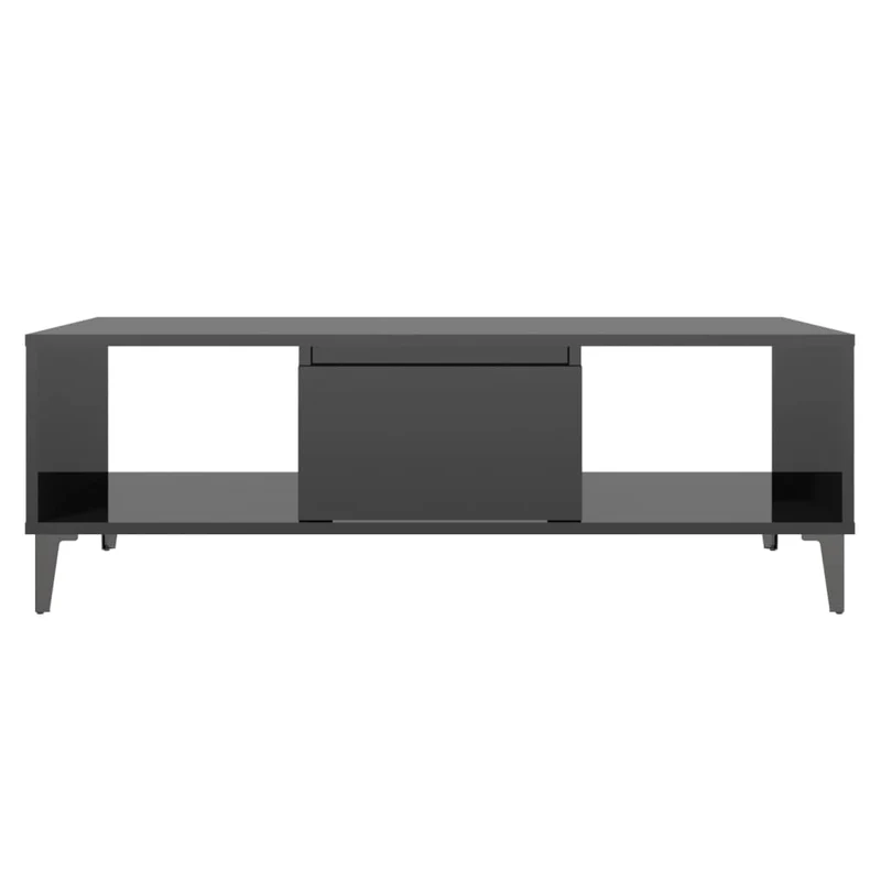 Table basse design moderne et contemporaine brillant 103,5 x 60 x 35 cm bois d'ingénierie noir et métal DEC039890