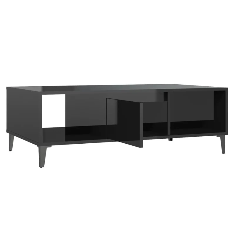 Table basse design moderne et contemporaine brillant 103,5 x 60 x 35 cm bois d'ingénierie noir et métal DEC039890