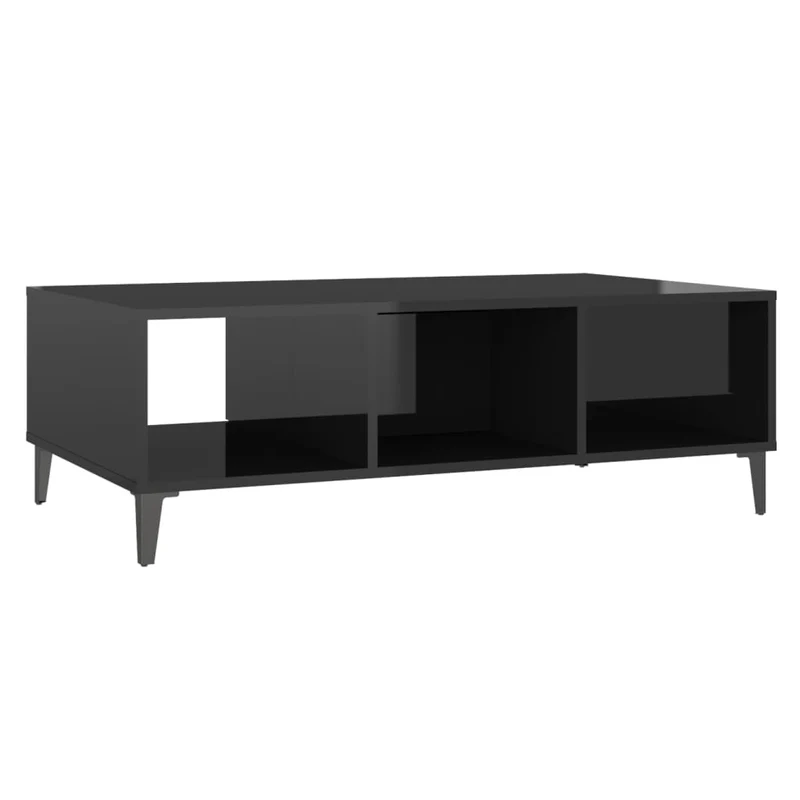 Table basse design moderne et contemporaine brillant 103,5 x 60 x 35 cm bois d'ingénierie noir et métal DEC039890
