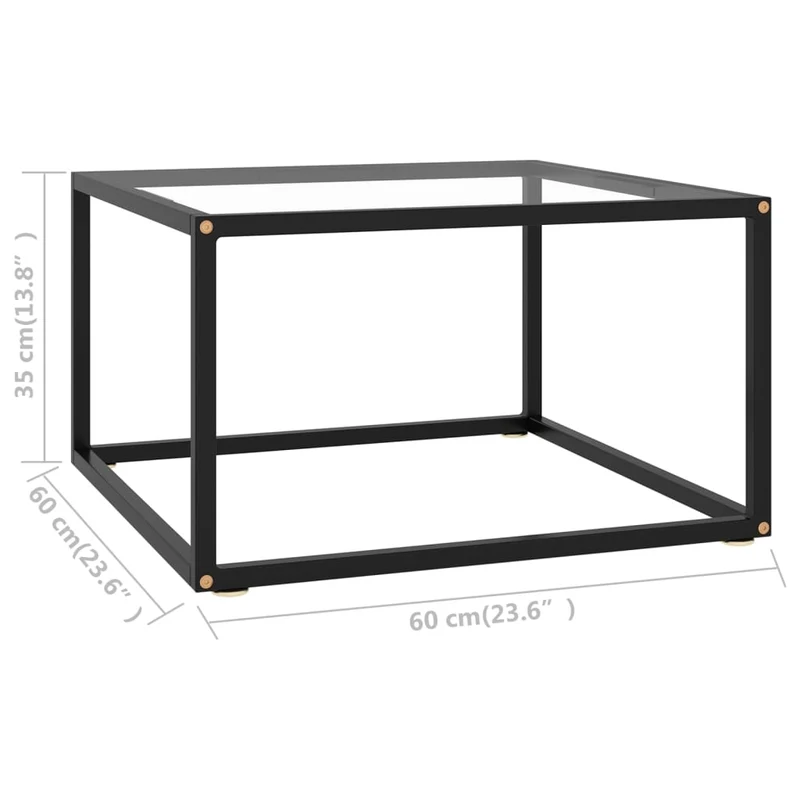 Table basse design moderne et contemporaine avec verre trempé et acier noir 60 x 60 x 35 cm DEC039886