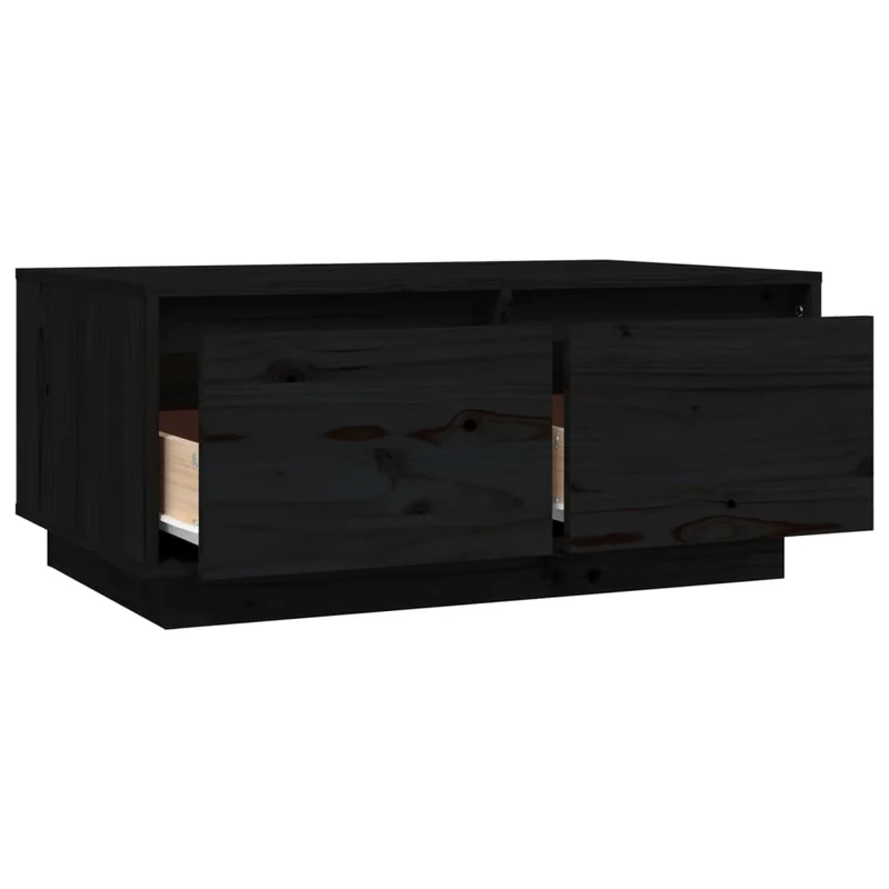 Table basse avec tiroirs design moderne et contemporain 80 x 50 x 35 cm bois massif de pin noir DEC039760