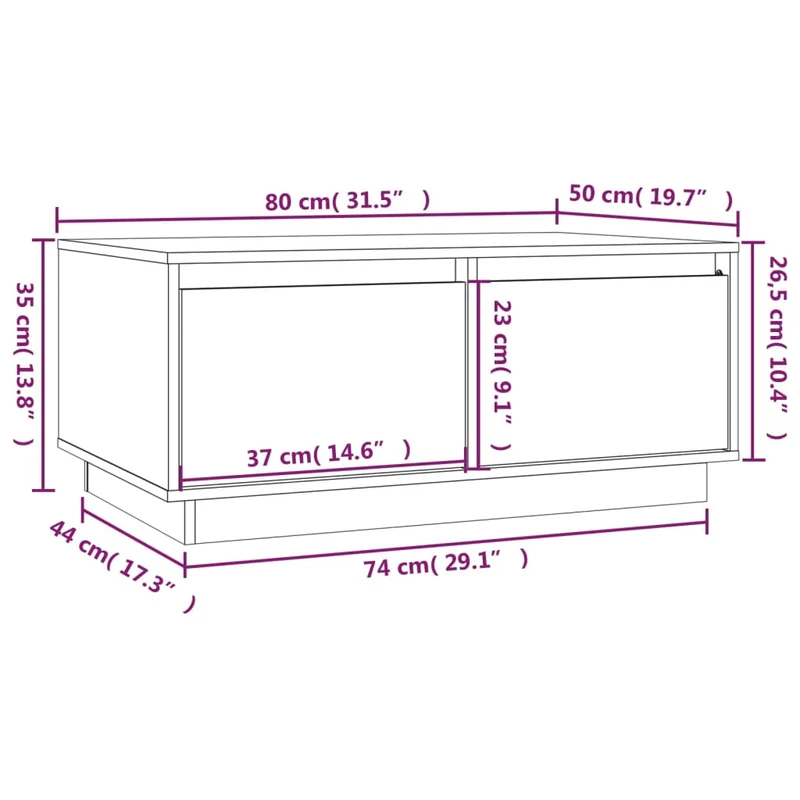 Table basse avec tiroirs design moderne et contemporain 80 x 50 x 35 cm bois massif de pin noir DEC039760