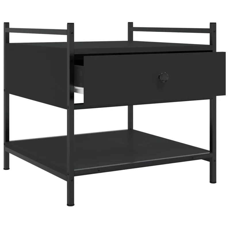 Table basse avec tiroir design moderne et contemporaine 50 x 50 x 50 cm bois d'ingénierie noir et métal DEC039676