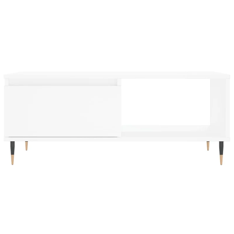 Table basse avec tiroir design moderne et contemporaine 90 x 50 x 36,5 cm bois d'ingénierie blanc et métal DEC038001