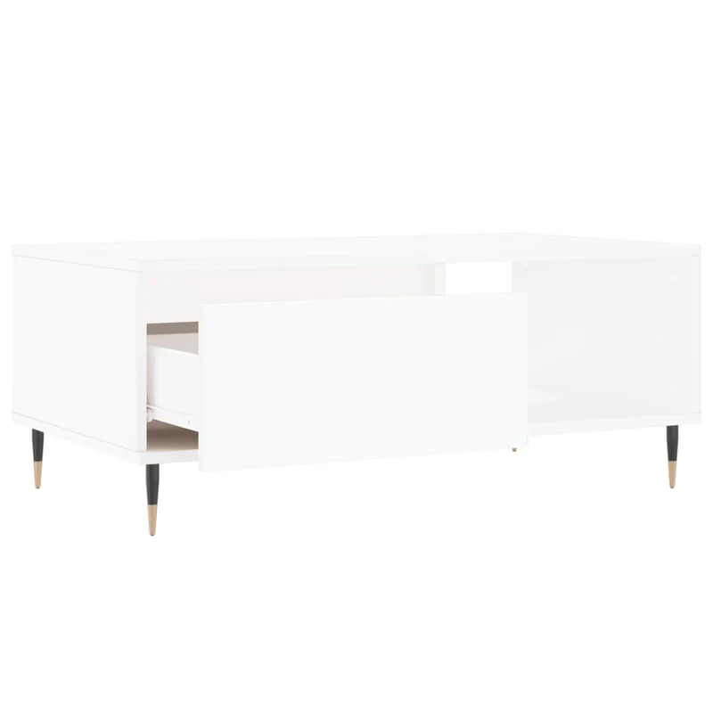 Table basse avec tiroir design moderne et contemporaine 90 x 50 x 36,5 cm bois d'ingénierie blanc et métal DEC038001