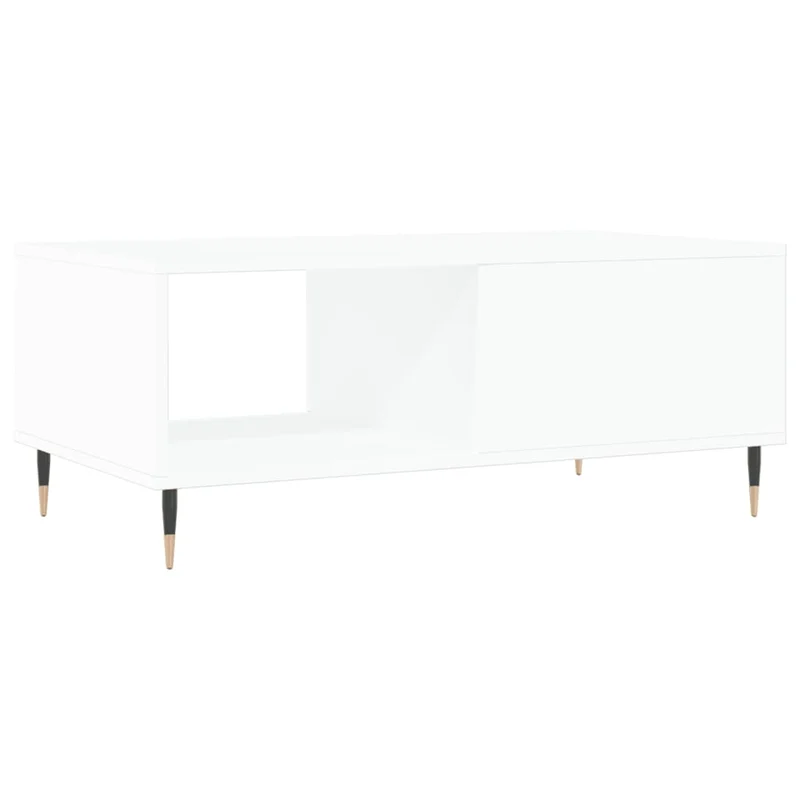 Table basse avec tiroir design moderne et contemporaine 90 x 50 x 36,5 cm bois d'ingénierie blanc et métal DEC038001