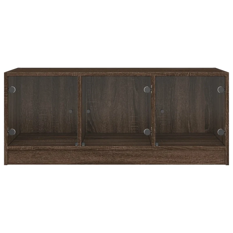 Table basse de salon design moderne avec portes en verre 102 x 50 x 42 cm bois d'ingénierie marron et verre DEC037728