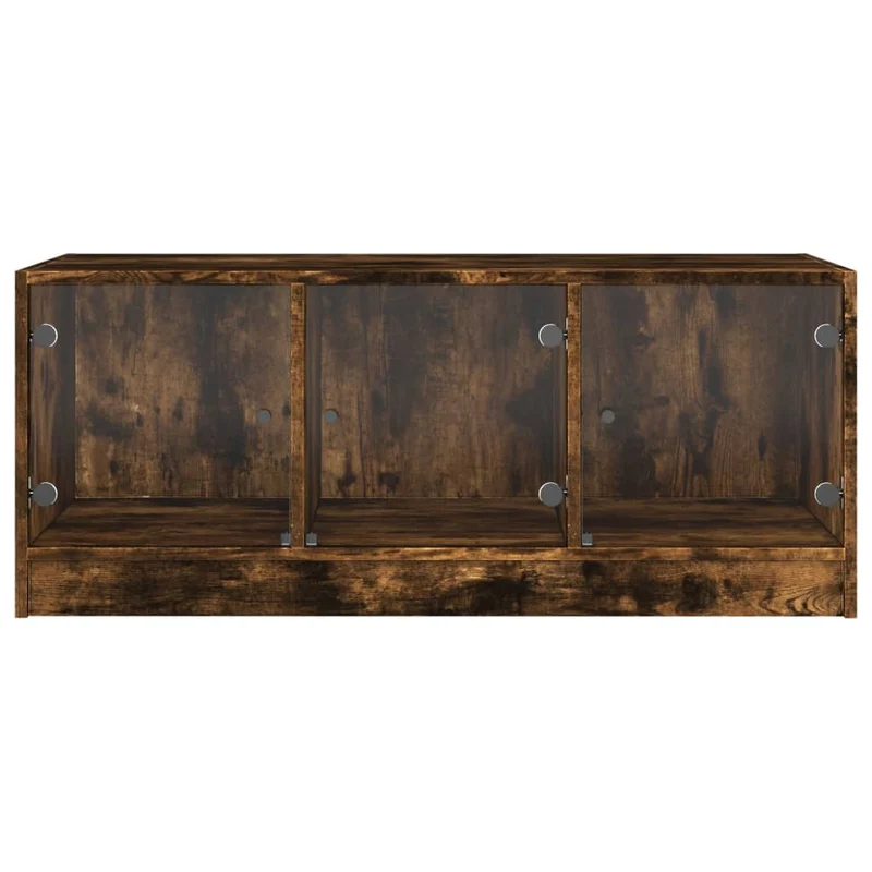 Table basse de salon design moderne avec portes en verre 102 x 50 x 42 cm bois d'ingénierie marron et verre DEC037725