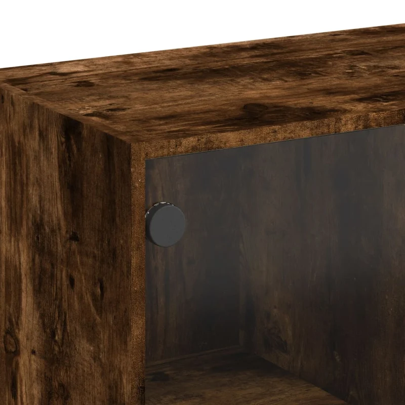 Table basse de salon design moderne avec portes en verre 102 x 50 x 42 cm bois d'ingénierie marron et verre DEC037725