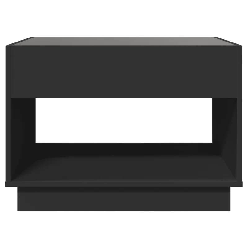 Table basse de salon design moderne avec LED 70 x 50 x 50 cm bois d'ingénierie noir et verre DEC037518