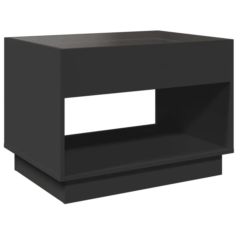Table basse de salon design moderne avec LED 70 x 50 x 50 cm bois d'ingénierie noir et verre DEC037518