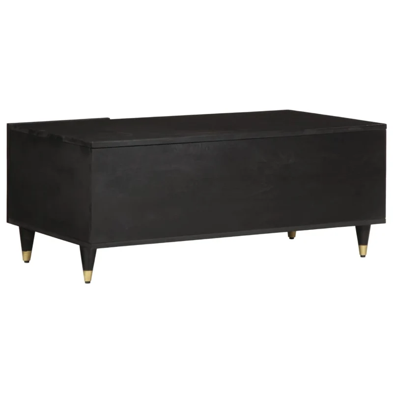 Table basse de salon avec motif sculpté à la main design tropical 100 x 54 x 40 cm bois de manguier massif noir et fer DEC036944