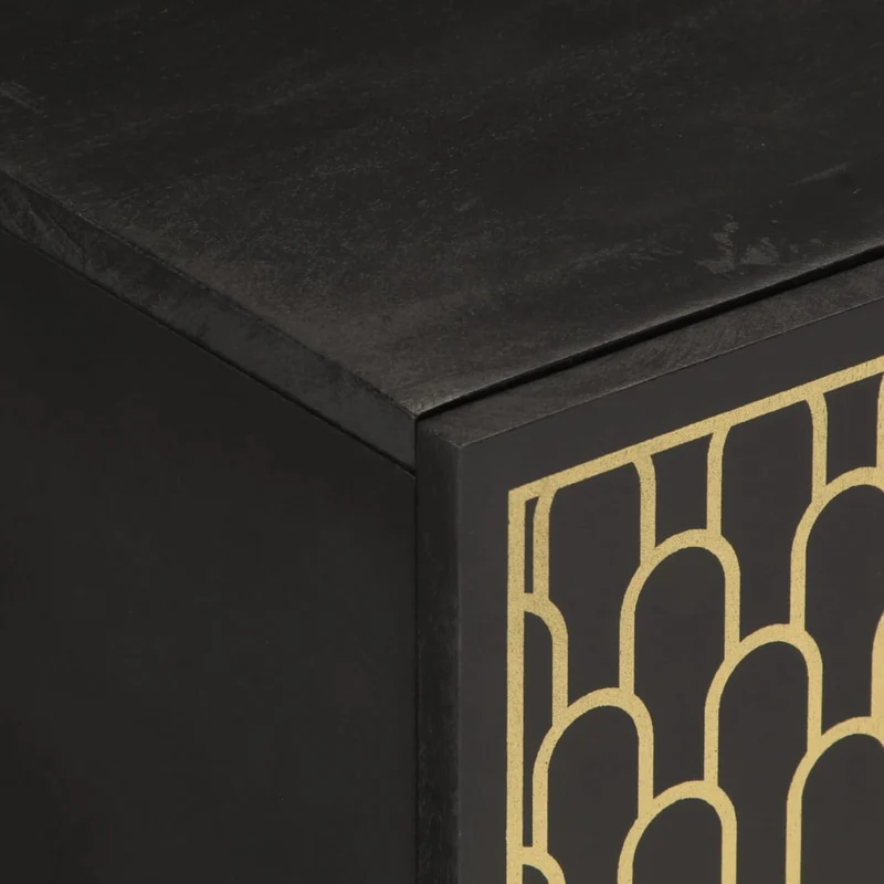 Table basse de salon avec motif sculpté à la main design tropical 100 x 54 x 40 cm bois de manguier massif noir et fer DEC036944
