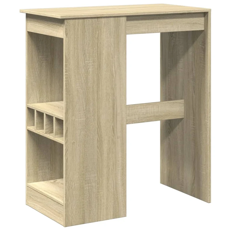 Table d’appoint multifonction avec étagères porte-bouteilles en bois d'ingénierie couleur chêne DEC036379