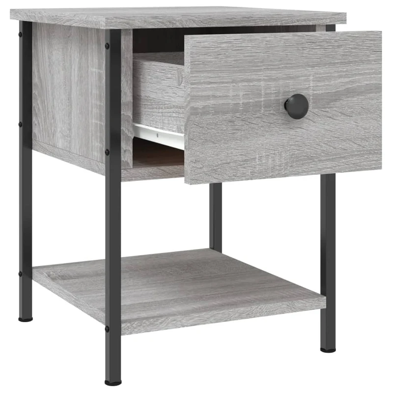 Table de chevet avec tiroir et étagère 34 x 35,5 x 45 cm bois d'ingénierie gris et fer DEC034586