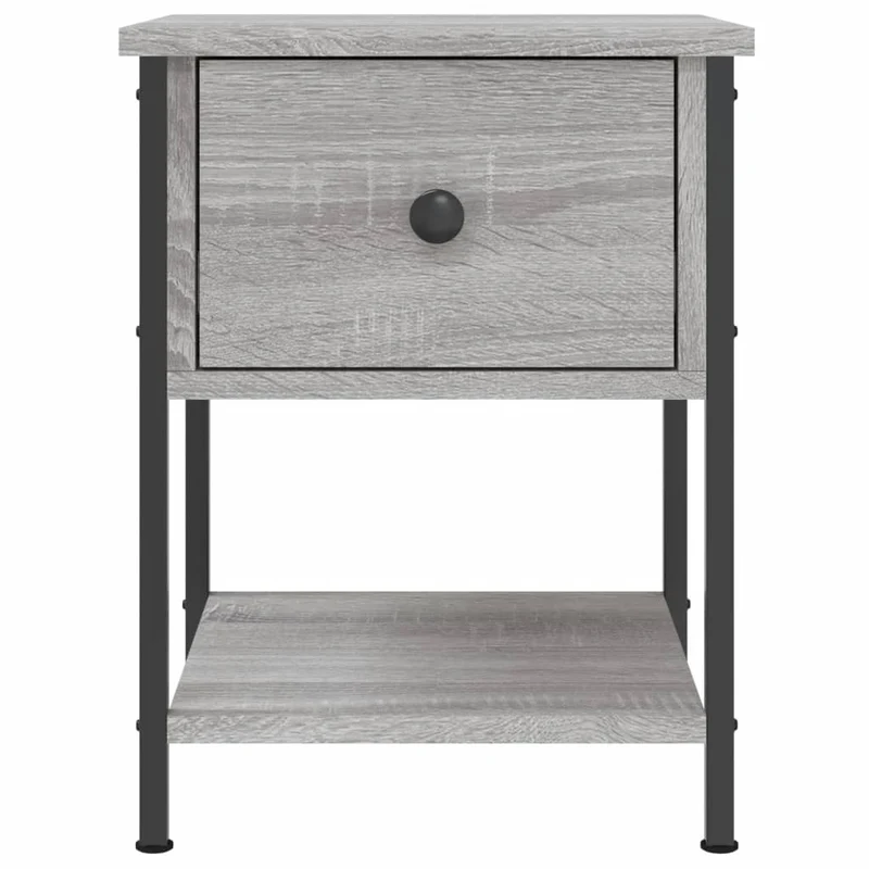 Table de chevet avec tiroir et étagère 34 x 35,5 x 45 cm bois d'ingénierie gris et fer DEC034586