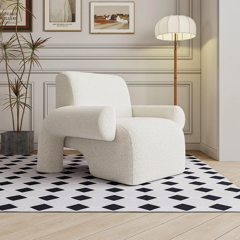 Contemporary Nordic Sherpa Fabric Wood Sponge Square Accent Chair Backrest Armrest For Living Room