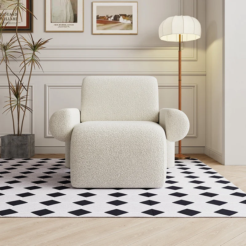 Contemporary Nordic Sherpa Fabric Wood Sponge Square Accent Chair Backrest Armrest For Living Room