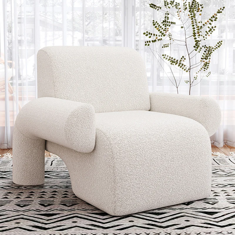 Contemporary Nordic Sherpa Fabric Wood Sponge Square Accent Chair Backrest Armrest For Living Room