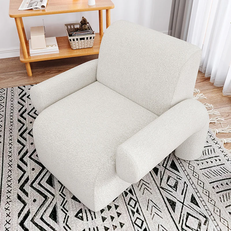 Contemporary Nordic Sherpa Fabric Wood Sponge Square Accent Chair Backrest Armrest For Living Room
