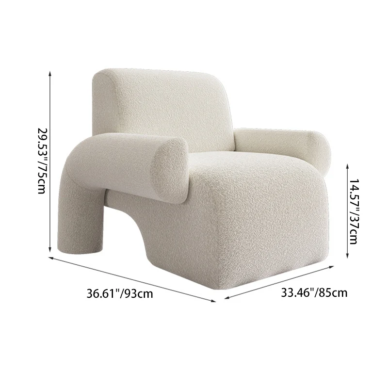 Contemporary Nordic Sherpa Fabric Wood Sponge Square Accent Chair Backrest Armrest For Living Room