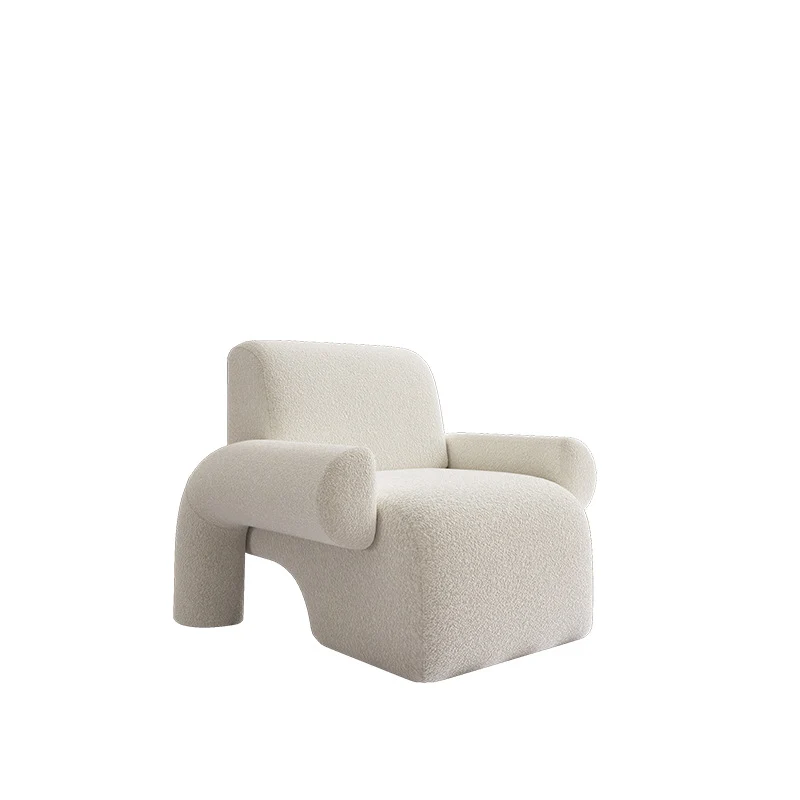 Contemporary Nordic Sherpa Fabric Wood Sponge Square Accent Chair Backrest Armrest For Living Room