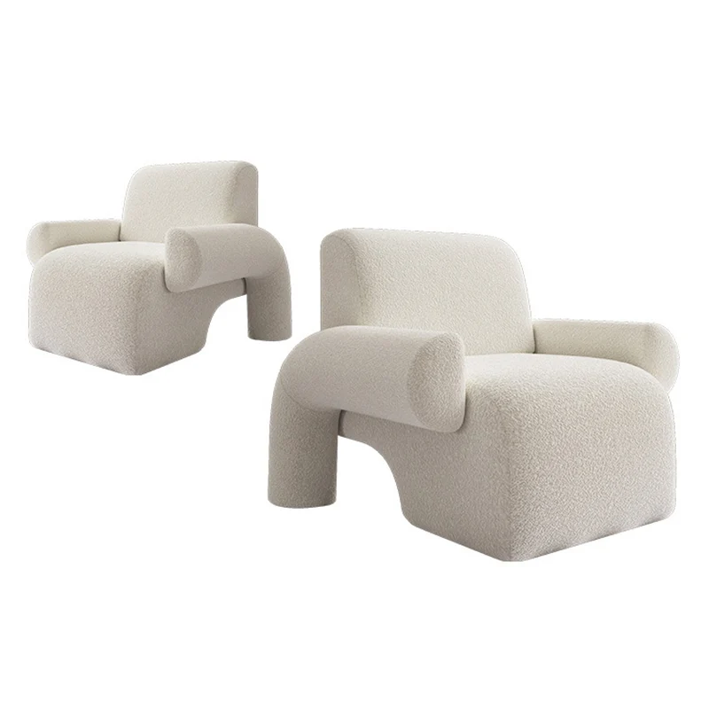 Contemporary Nordic Sherpa Fabric Wood Sponge Square Accent Chair Backrest Armrest For Living Room