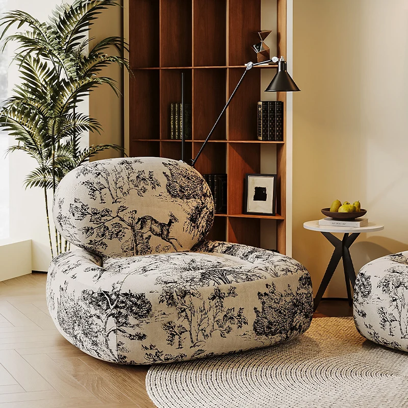 Traditional French Fabric Wood Sponge Jungle Face Printing Square Accent Chair & Table Set For Living Room