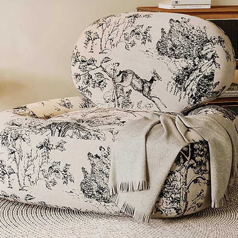 Traditional French Fabric Wood Sponge Jungle Face Printing Square Accent Chair & Table Set For Living Room