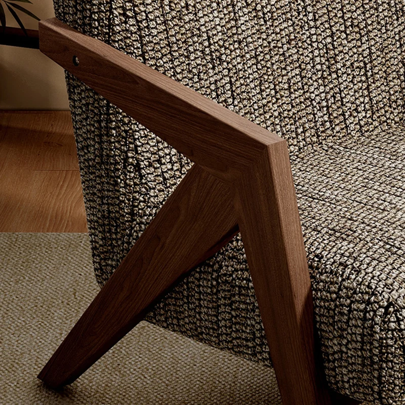 Contemporary Retro Fabric Sponge Rubberwood Square Arrow Accent Chair Backrest Armrest For Living Room