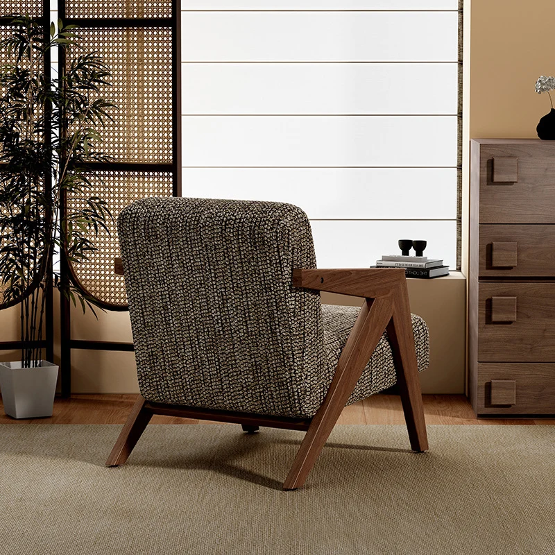 Contemporary Retro Fabric Sponge Rubberwood Square Arrow Accent Chair Backrest Armrest For Living Room