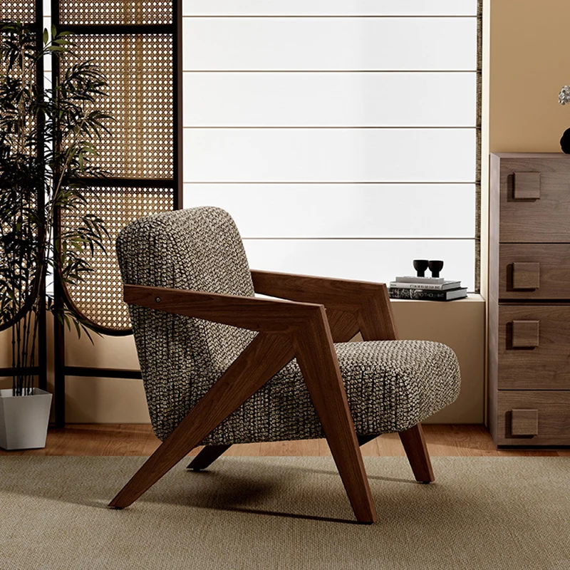 Contemporary Retro Fabric Sponge Rubberwood Square Arrow Accent Chair Backrest Armrest For Living Room