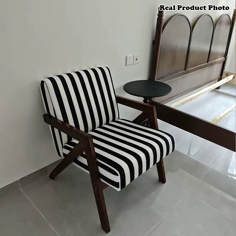 Contemporary Retro Fabric Sponge Rubberwood Square Arrow Accent Chair Backrest Armrest For Living Room