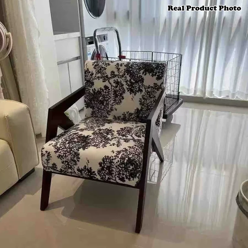 Contemporary Retro Fabric Sponge Rubberwood Square Arrow Accent Chair Backrest Armrest For Living Room
