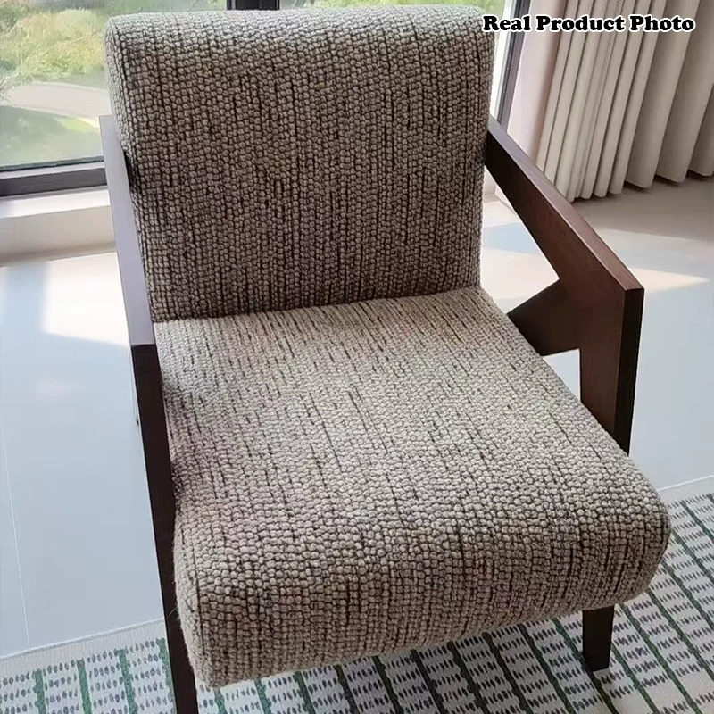 Contemporary Retro Fabric Sponge Rubberwood Square Arrow Accent Chair Backrest Armrest For Living Room