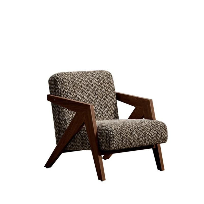 Contemporary Retro Fabric Sponge Rubberwood Square Arrow Accent Chair Backrest Armrest For Living Room