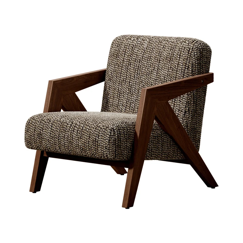 Contemporary Retro Fabric Sponge Rubberwood Square Arrow Accent Chair Backrest Armrest For Living Room