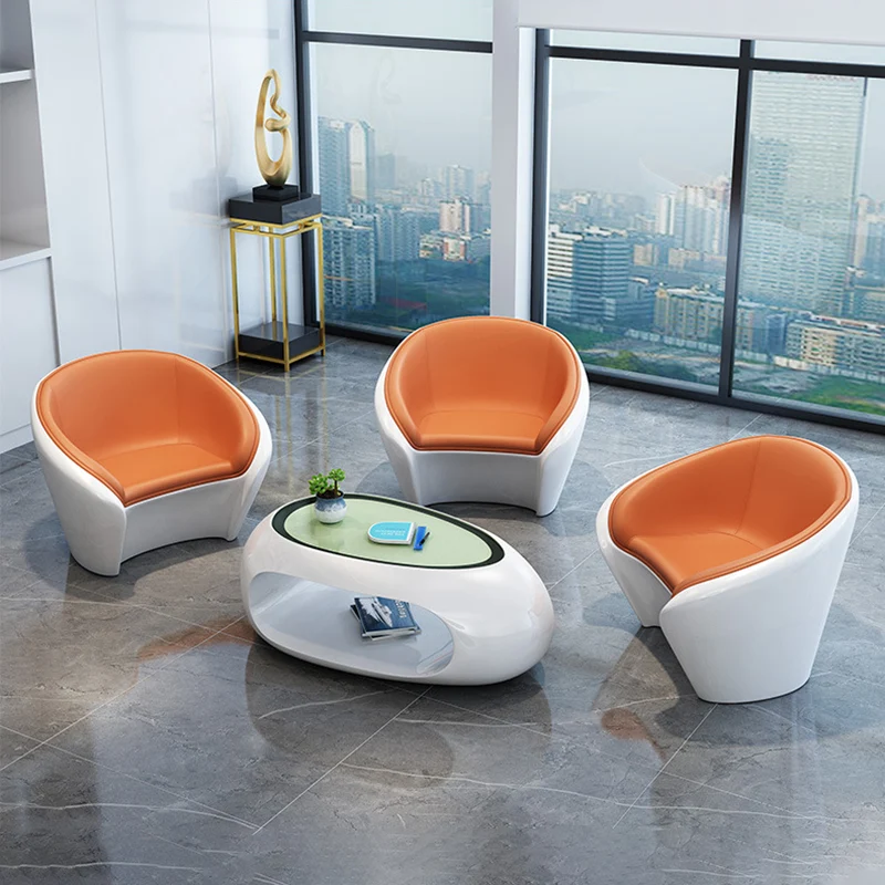 Contemporary Scandinavian Artificial Leather Fiberglass Oval Accent Chair & Table Set For Living Room