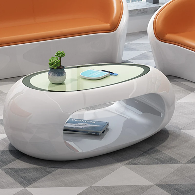 Contemporary Scandinavian Artificial Leather Fiberglass Oval Accent Chair & Table Set For Living Room