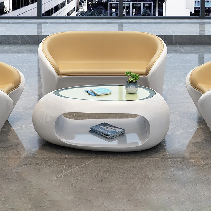 Contemporary Scandinavian Artificial Leather Fiberglass Oval Accent Chair & Table Set For Living Room