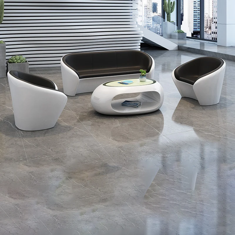Contemporary Scandinavian Artificial Leather Fiberglass Oval Accent Chair & Table Set For Living Room