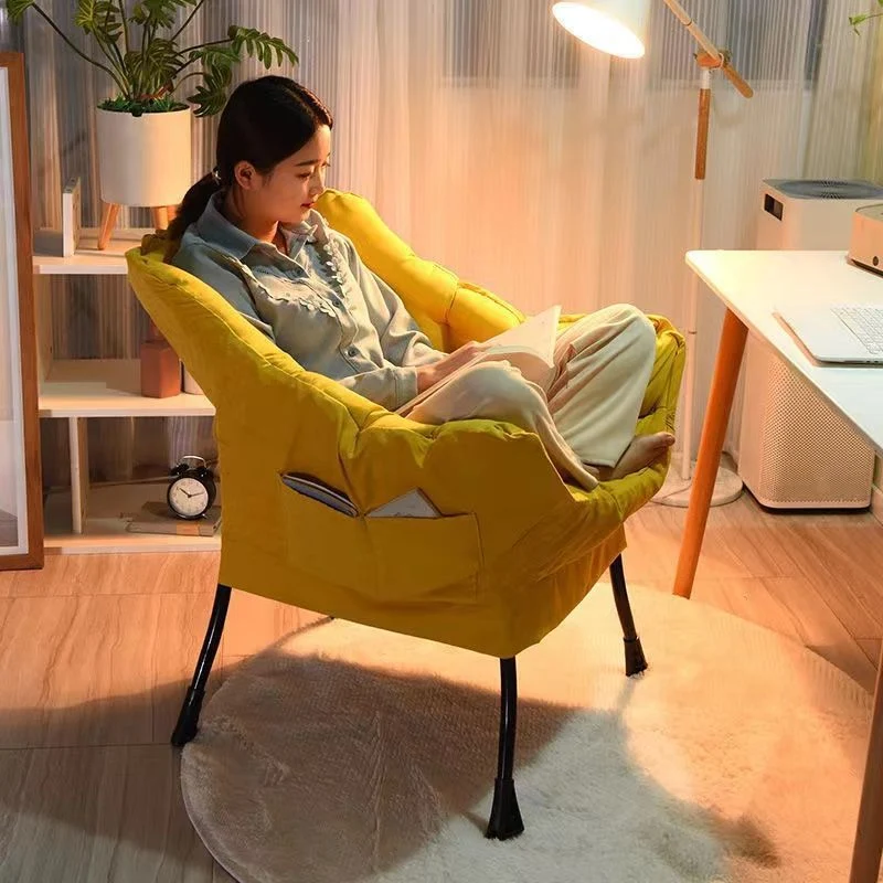 Contemporary Scandinavian Cotton Linen Suede Steel Cotton Petal Square Accent Chair Backrest Detachable Storage Bag For Bedroom