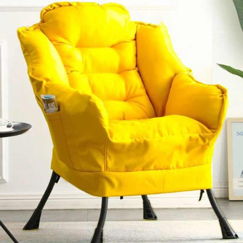 Contemporary Scandinavian Cotton Linen Suede Steel Cotton Petal Square Accent Chair Backrest Detachable Storage Bag For Bedroom