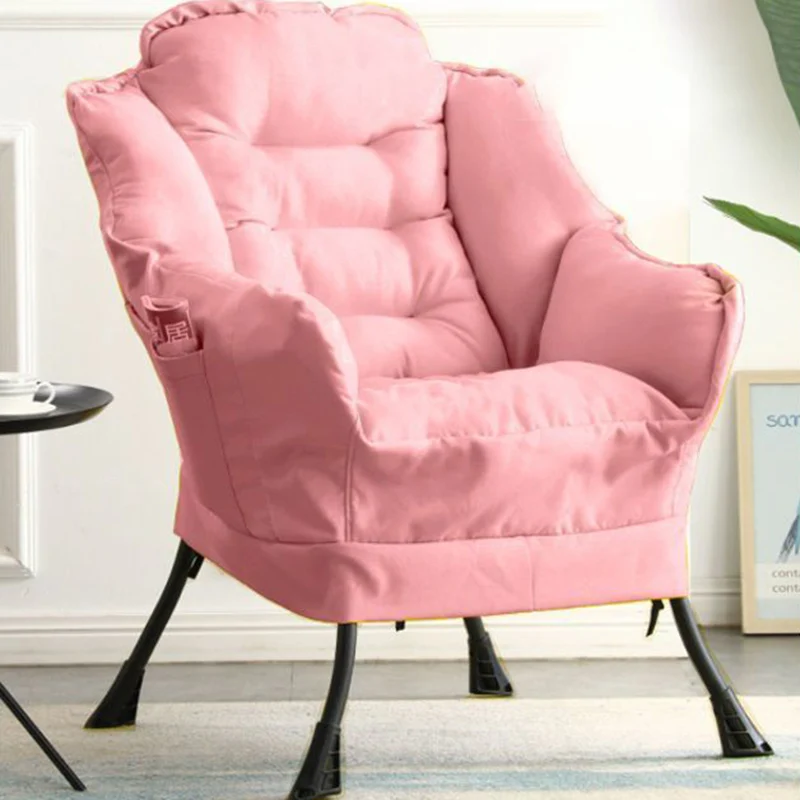 Contemporary Scandinavian Cotton Linen Suede Steel Cotton Petal Square Accent Chair Backrest Detachable Storage Bag For Bedroom