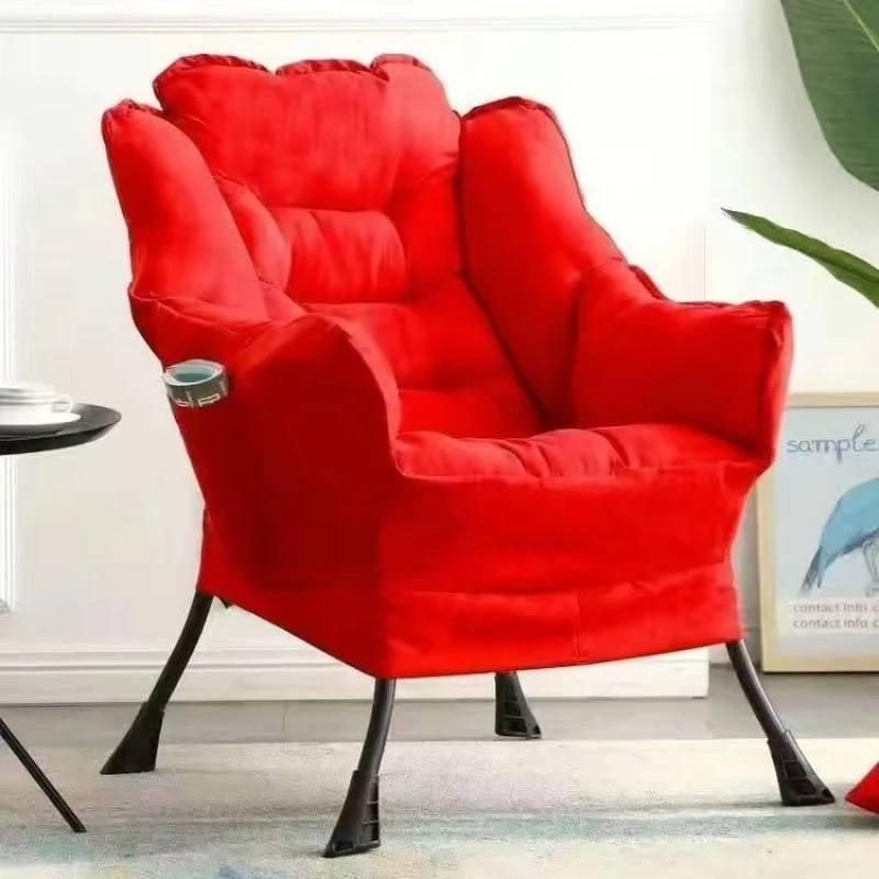 Contemporary Scandinavian Cotton Linen Suede Steel Cotton Petal Square Accent Chair Backrest Detachable Storage Bag For Bedroom