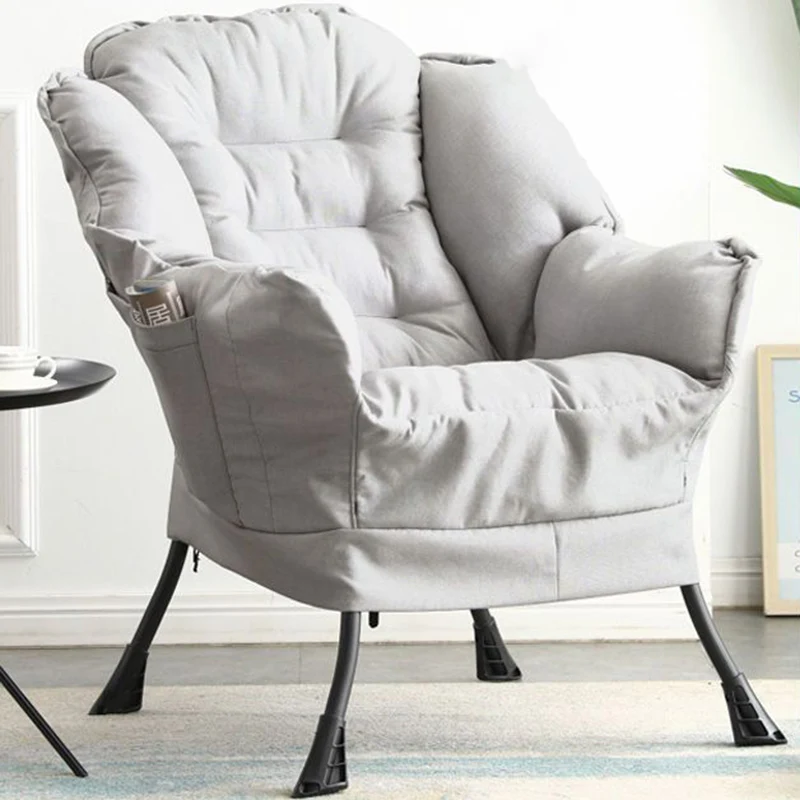 Contemporary Scandinavian Cotton Linen Suede Steel Cotton Petal Square Accent Chair Backrest Detachable Storage Bag For Bedroom